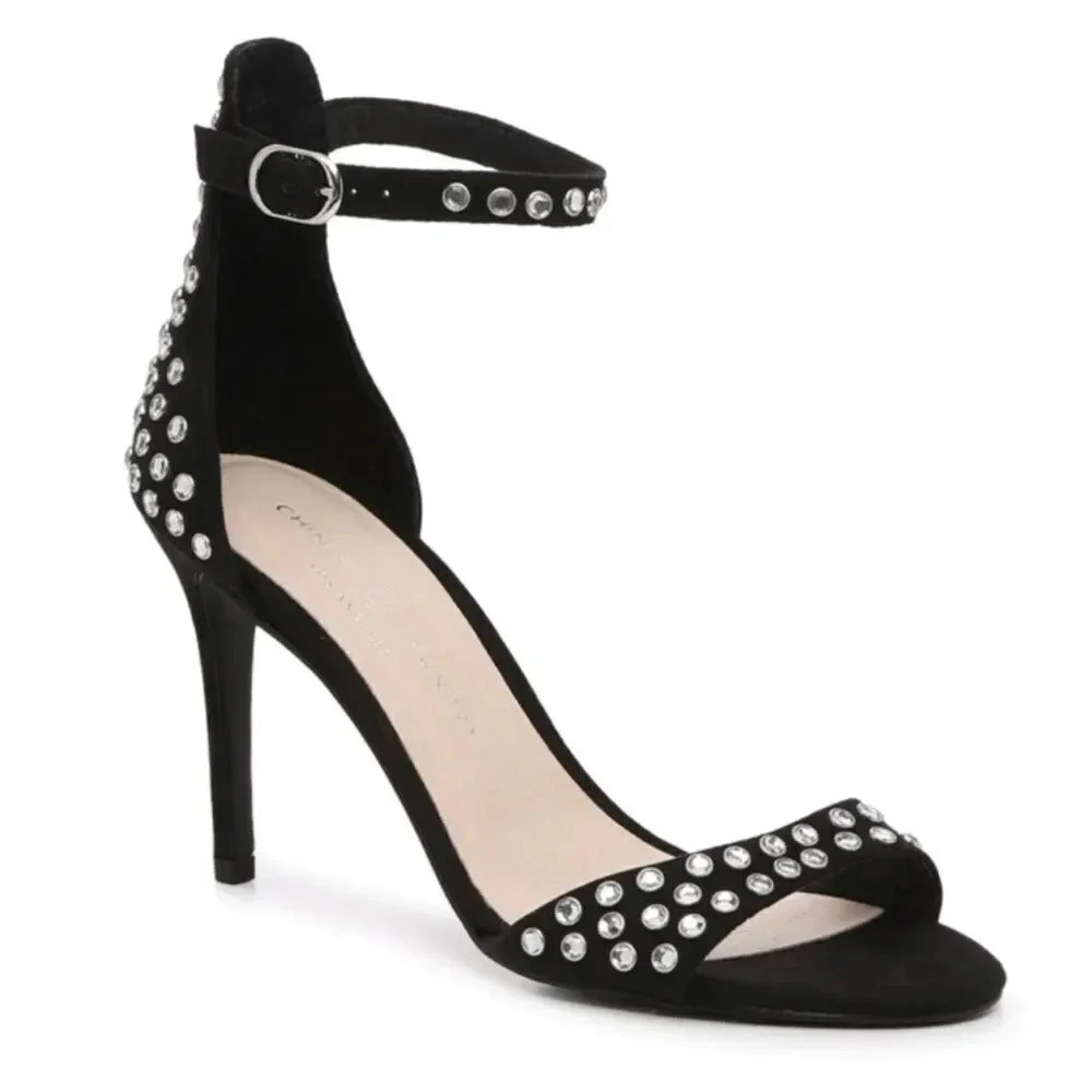 Chinese Laundry 8.5 Black Rhinestone Heels Sandals Ankle Strap Holiday Glam NEW